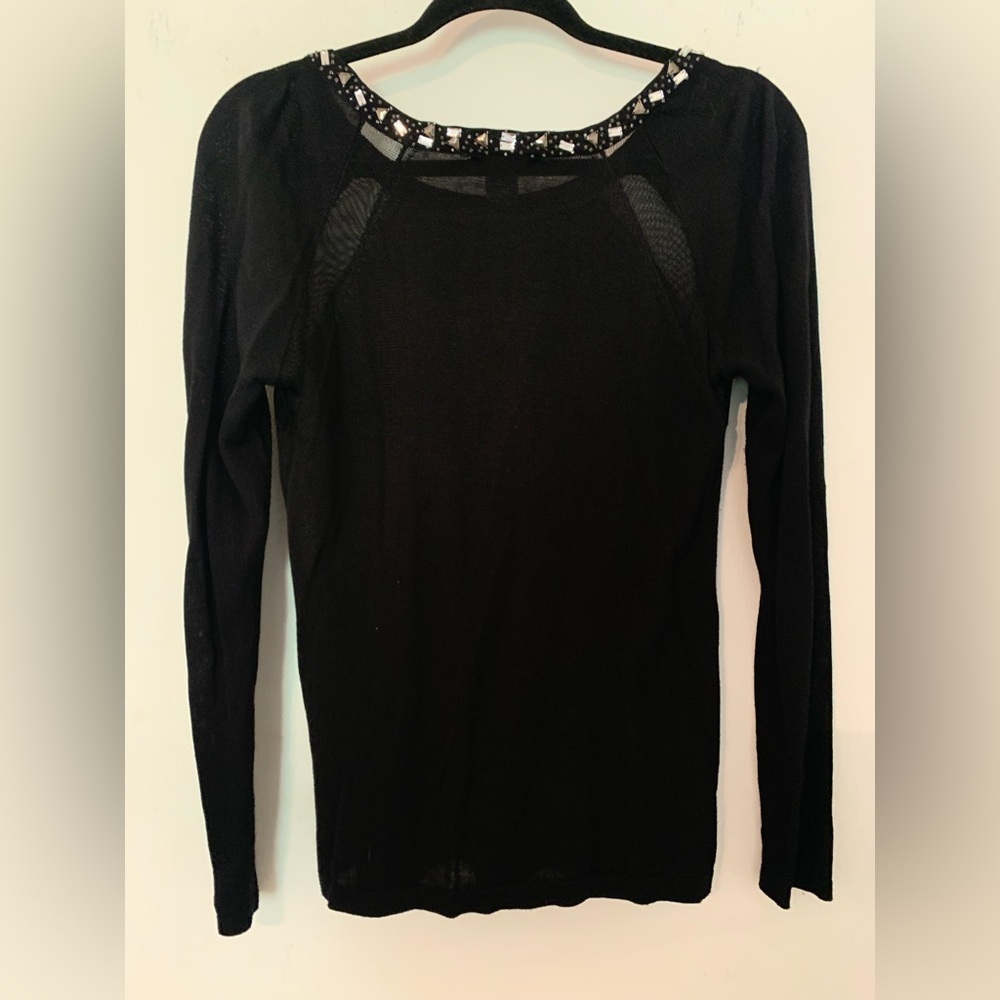 Carmen Marc Valvo Beaded Neckline Top Black S Sweater New Years Old Money Glam - Picture 6 of 12